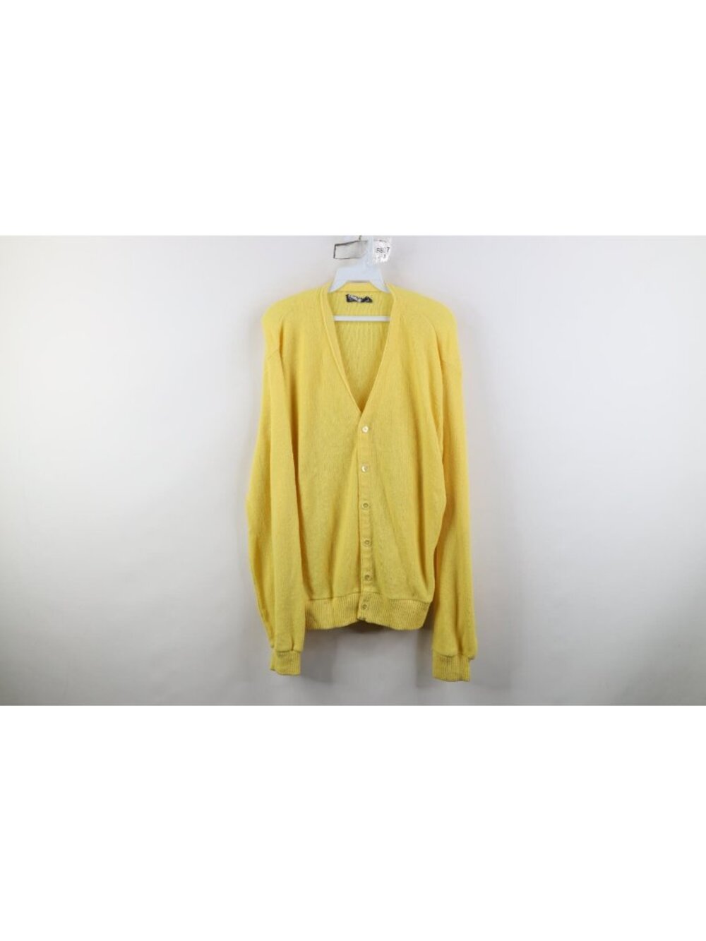 Vtg 70s Streetwear Mens XL Blank Knit Kurt Cobain Cardigan Sweater Yellow USA